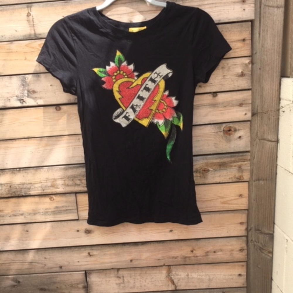 Black Beaded "Faith" T-Shirt